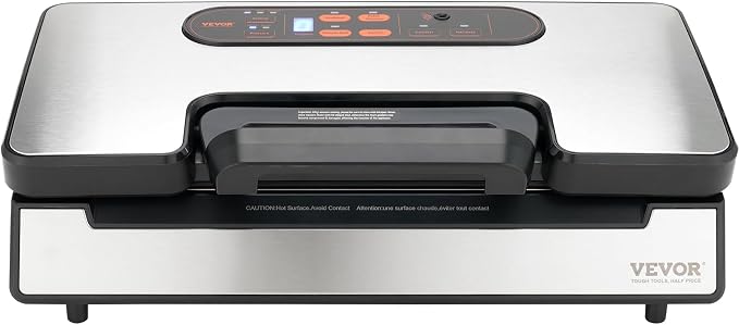 VEVOR Vacuum Sealer Machine, Food Sealer Machine，Dry and Moist Food Storage, Automatic and Manual Air Sealing System with Built-in Cutter, with Seal Bag， External Hose 90Kpa 130W Powerful Dual Pump