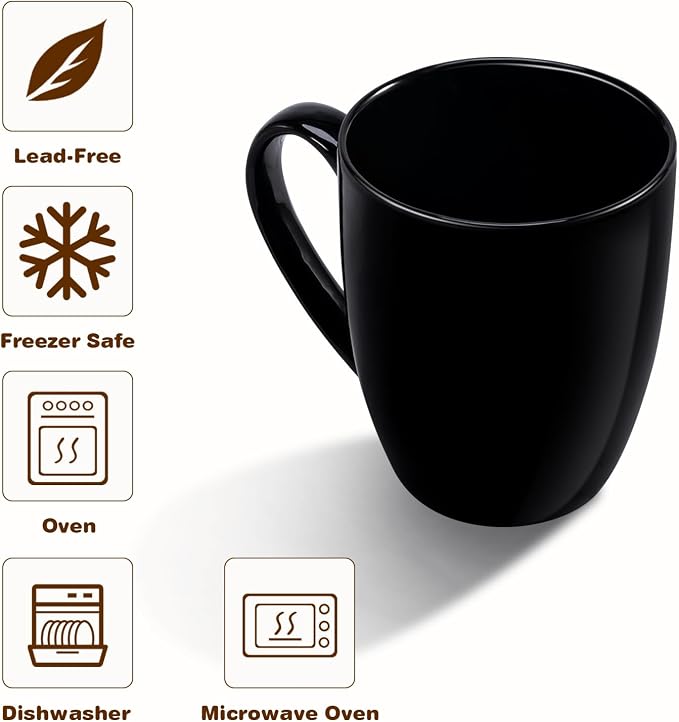 Urbanstrive 16 oz Large Coffee Mugs Set of 6 Ceramic Coffee Mug White Coffee Cups Tea Cups Idea Gift for Women Men House Warming Gifts New Home Office, Black 6 Pack