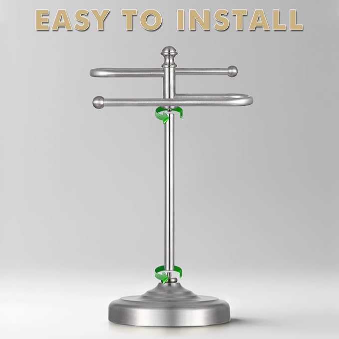 Hand Towel Stand,304 Stainless Steel Hand Towel Holder for Bathroom Kitchen Counter，14.5 Inch S-Shape Weighted Base Standing Hand Towel Rack Bar Holds 2 Towels (Brushed Nickel)