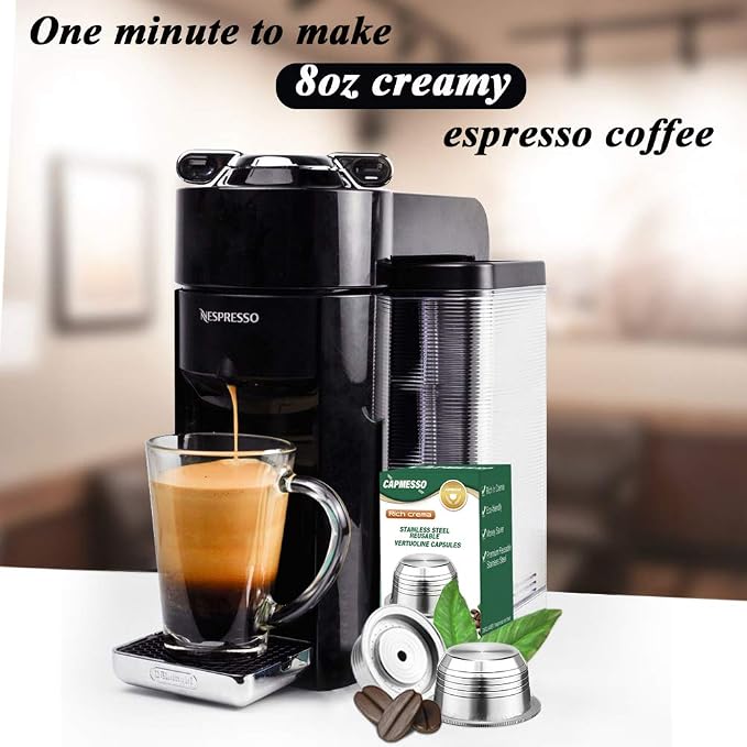 CAPMESSO Stainless Steel Reusable Coffee Capsules, Metal Refillable Coffee Pod Compatible with Nespresso Vertuoline GCA1/ENV135/ENV150/BNV420,Not Work with Vertuo Next & Pop(8OZ-Coffee Cup)