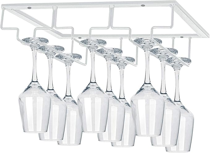 MOCOUM Wine Glasses Rack Under Cabinet Stemware Rack, Wine Glass Hanger Rack Wire Wine Glass Holder Storage Hanger for Cabinet Kitchen Bar (White, 3 Rows 2 Pack)