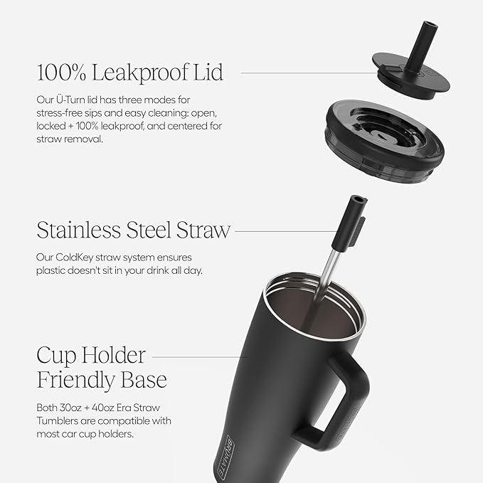BrüMate Era 40oz Tumbler with 100% Leakproof Straw Lid | Insulated Stainless Steel Water Bottle with Handle | Flexible SoftSip Straw | Cup-Holder Friendly for Travel | BPA-Free (Curaçao)