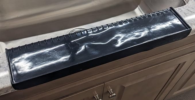 SiliProducts SiliSink XL Silicone Edge Guard for Kitchen Sink - Fits 3.75” - 4” Wide - The Original Silicone Sink Edge Protector with Sponge Caddy - Splash Guard, 20” Black Diamond