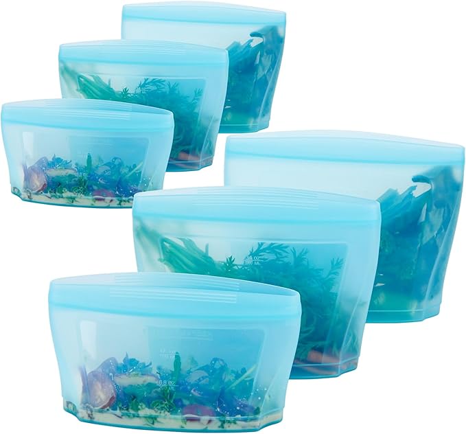 Zip Standing Reusable Blue and WhiteSilicone Food Storage Bag, Stand Up Food Storage Container, Reusable Zipper seal bag, no lid required, for Food Storage& Meal Prep, Freezer Oven Dishwasher - Safe,