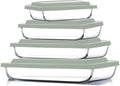 Eatex 8-Piece Deep Glass Casserole Dishes for Oven with Plastic lids, Rectangular Glass Baking Dish Set, Baking Pans for Lasagna,Leftovers, Cooking, Kitchen, Freezer-to-Oven and Dishwasher, Sage Green