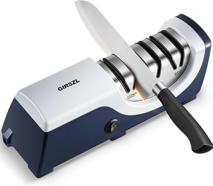 Kitchen Professional Electric Knife Sharpener: 3-Stage 100% Diamond Knife Sharpeners - 15° Precision Electric Sharpening Tool to Restore & Polish Chef Knives | Gift Choice for Chefs & Dads