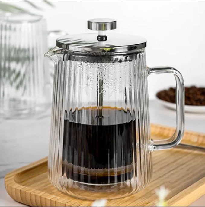 Small Glass French Press Coffee Maker 22oz (4 Cups) – Double-Wall Borosilicate Ribbed Coffee Press with Stainless Steel Filter, Manual Coffee Brewer & Tea Press – 10-Piece Cooking Set