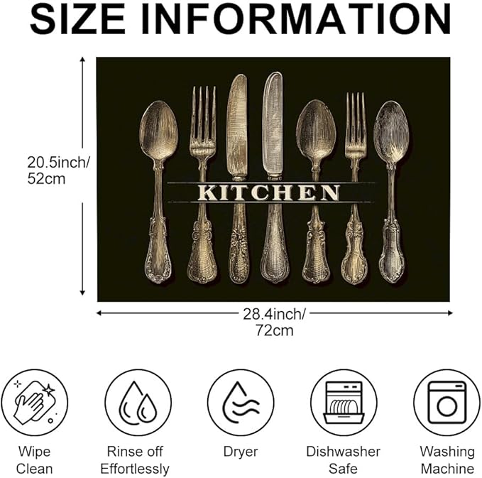 Stove Mat 28.35 x 20.47 Inch Vintage Cutlery Display with Classic Spoon Fork Knife on Dark Background Rustic Kitchen Art Style Timeless Antique Decor Look
