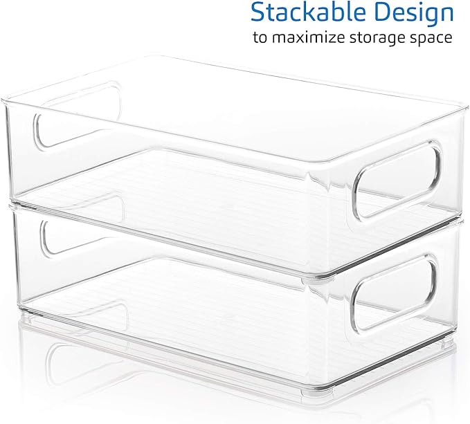 StorageBud Pantry Organization And Storage - Refrigerator Organizer Bins - Stackable Clear Fridge & Freezer Organizer Bins - Great Bins For Pantry, Storage, Organizer, Fridge, Freezer, & More