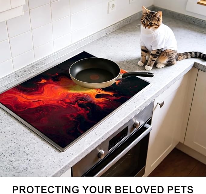 Stove Mat 28.35 x 20.47 Inch Abstract Flame Art with Flowing Red and Orange Motion Dark Contrast Background Expressive Modern Kitchen Decor Style