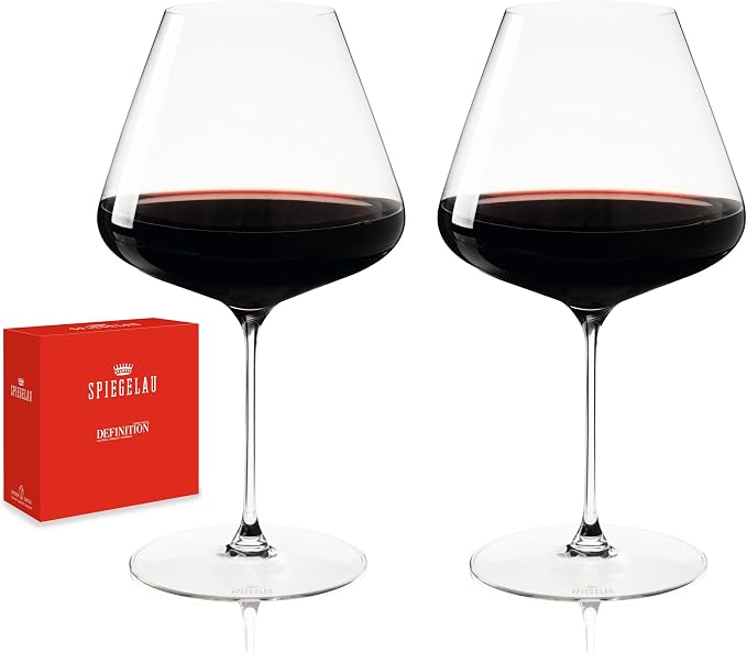 Spiegelau Definition Burgundy Wine Glasses Set of 2 – Large Bowl Red Wine Glasses for Pinot Noir & Burgundy – Lead-Free Crystal Stemware for Home Bar & Entertaining