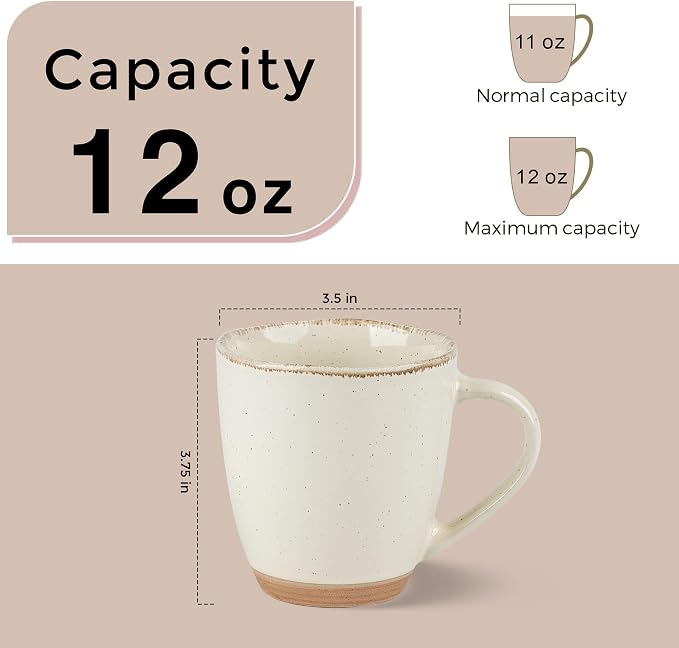 AmorArc 12oz Ceramic Coffee Mugs set of 6, Stylish Coffee Mugs with Rustic Terracotta Underside for Latte/Cappuccino/Milk/Cocoa, Dishwasher&Microwave Safe, Light Beige