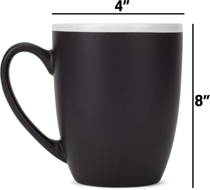 Elanze Designs Solid Color Black White Interior 16 ounce Matte Ceramic Mugs Matching Set of 4