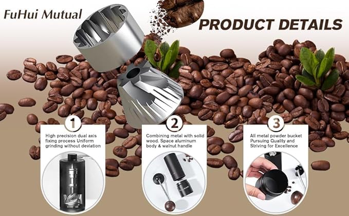Manual Coffee Bean Grinder with Adjustable Coarseness, CNC Stainless Steel Conical Burr 6 Core, Portable Hand Coffee Bean Mill For Home Use and Camping Travel Black
