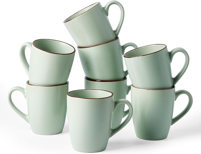 famiware Venus Coffee Mugs for 8, 13 oz Mug Set, Dringking Cup with Handle for Coffee, Tea, Cocoa, Milk, Light Green