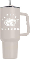 Logo Brands NCAA Florida Gators Sand 40 oz Tumbler with Handle - Stylish Everyday Use Powder Coated-Stainless Steel with Straw- Keeps Cold For Hours