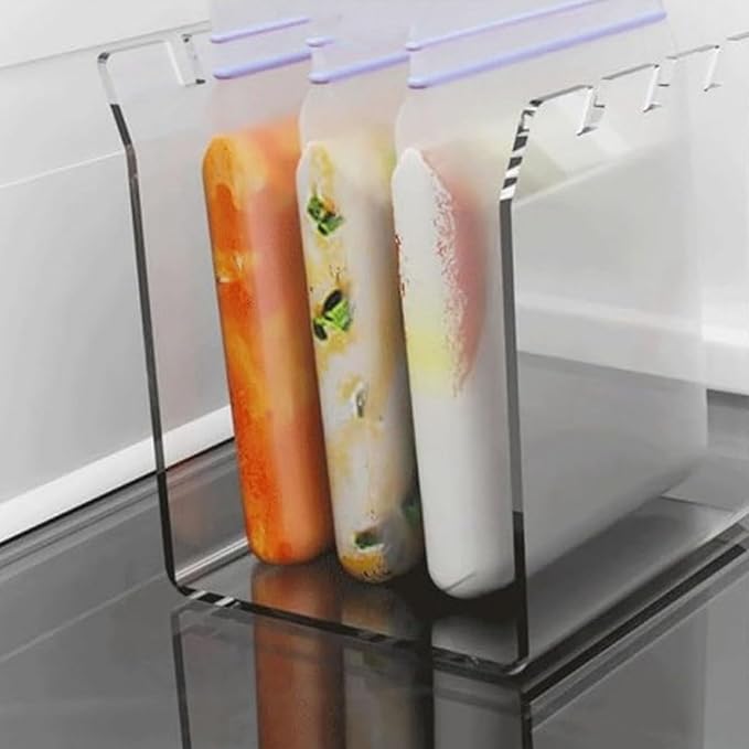 Ziplock Bag Holder | Space Saving Food Storage Bag Stand for Kitchen/Freezer/Food Prep | Sturdy Acrylic Baggy Rack with Clear Visibility