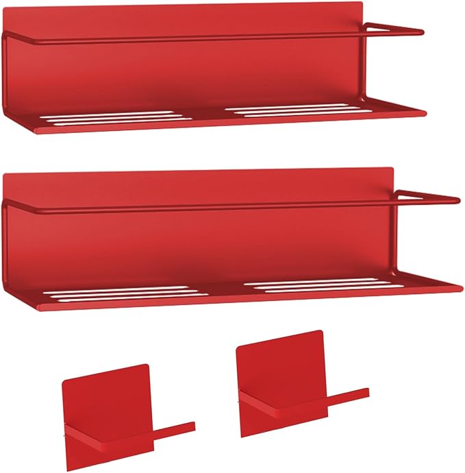 Magnetic Spice Rack For Refrigerator, Space Saving Magnetic Shelf For Fridge Red 2 Pack With Magnetic Paper Towel Holder