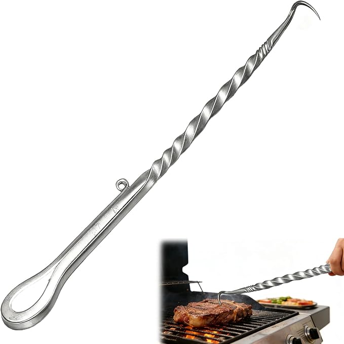 Stainless Steel Meat Hook Flipper, Steak Flipper Hook, Pig Tail Meat Flippers, BBQ Food Flippers, Steak Turner Hook, Meat Turner Hooks,Turning Vegetables and Meats (Stainless Steel Left Hand B)
