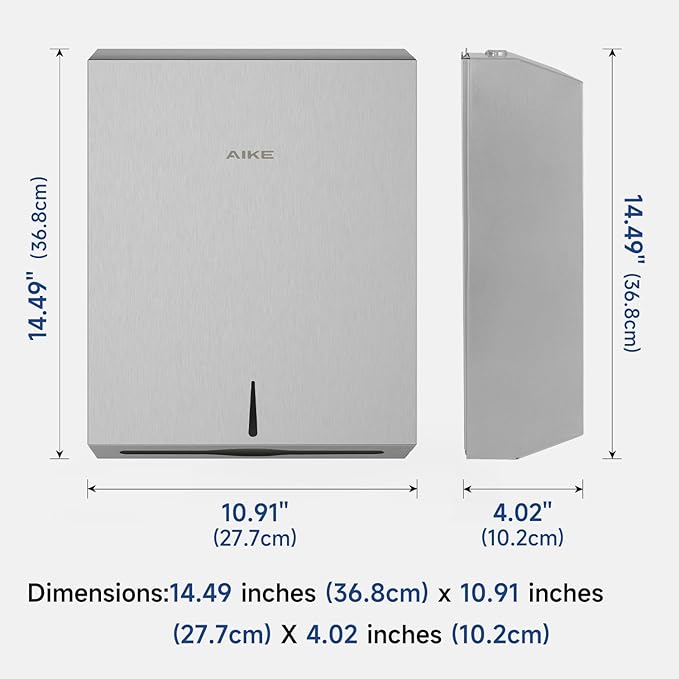 AIKE Automatic Commercial Soap Dispenser and Wall Mount Paper Towel Dispenser Bundle, Model AK1216_Silver_5181_Brushed