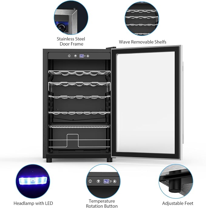 Electactic 4.4 Cu.ft Wine Cooler Refrigerator, 37 Bottle Freestanding Cabinet Wine Cellars, Wine Fridge with Glass Door for Home Use, Protecting Your Reds, Silver