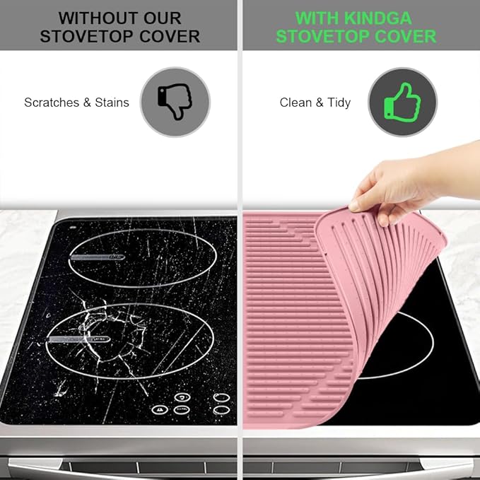 KindGa Stove Cover - Stove Top Covers for Electric Stove - More Thick - 28 x 20 Inch Stove Guard Stove Top Protector, Silicone Stovetop Cover Cooktop Mat for Kitchen Glass Stove Top -Pink