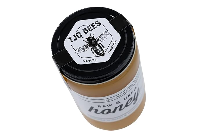 TJO Bees Raw and Unfiltered Honey, 44 OZ Glass Jar