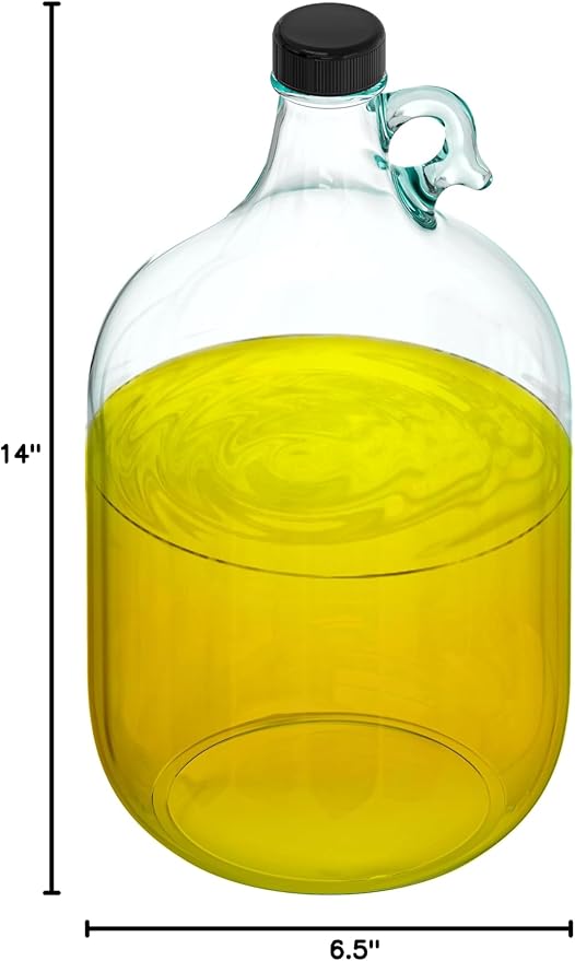 Skywin 1 Gallon Glass Jar with Lid, Clear Glass Gallon Jug for Brewing, Fermentation, Beverage Storage & Bulk Liquids, Airtight 38mm Screw Cap, Food Safe, Reusable Glass Jug with Carry Handle