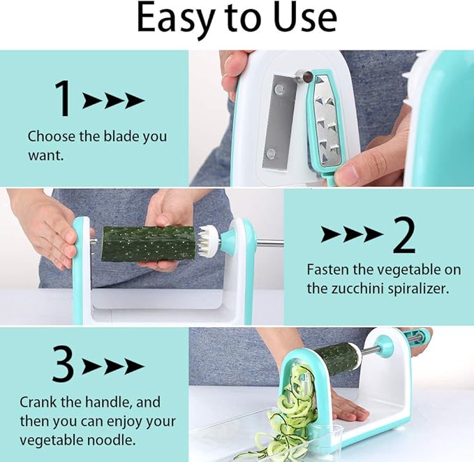Ourokhome Zucchini Noodle Maker Spaghetti Spiralizer - 5 Blades Vegetable Slicer for Veggie Noodles and Curly Chips, Vegetable Chopper Onion Cutter with Container, Multifunctional Food Chopper
