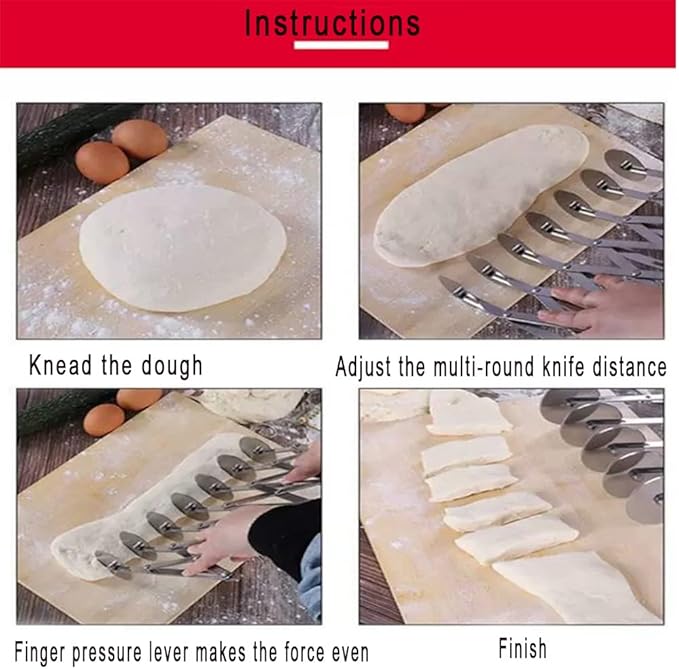 7 Wheel Pastry Cutter Pizza Cutter with Stainless Steel Double Cutter Multi-Round Pastry Knife,Pasta Making Tool with Adjustable Dough Cutter,For Brownie, Noodle Cutter, Pie Lettuce