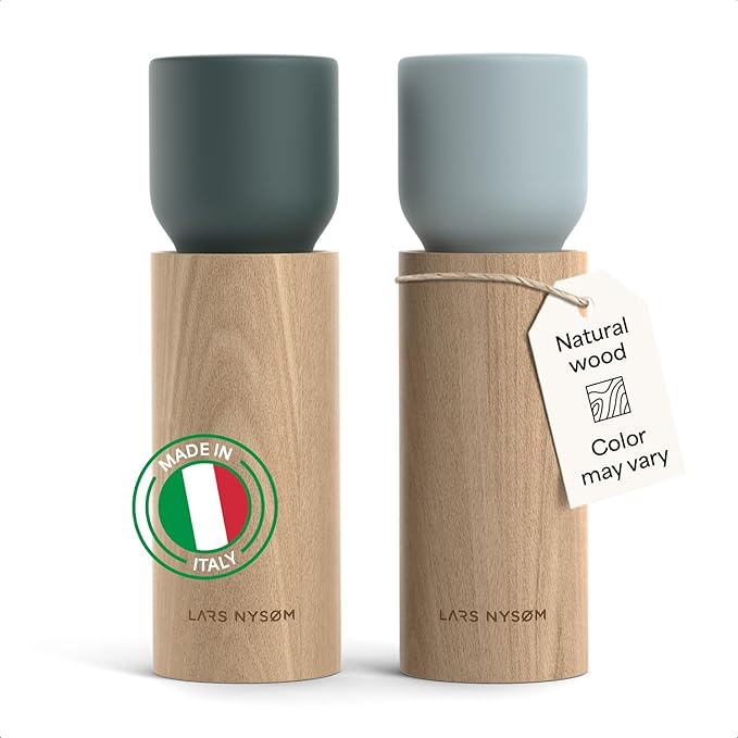 LARS NYSØM Wooden Salt and Pepper Grinder Set Manual - Salt and Pepper Mills with Adjustable Ceramic Grinder - Elegant Beechwood Pepper and Salt Mill Set for Dining Table (Blue)