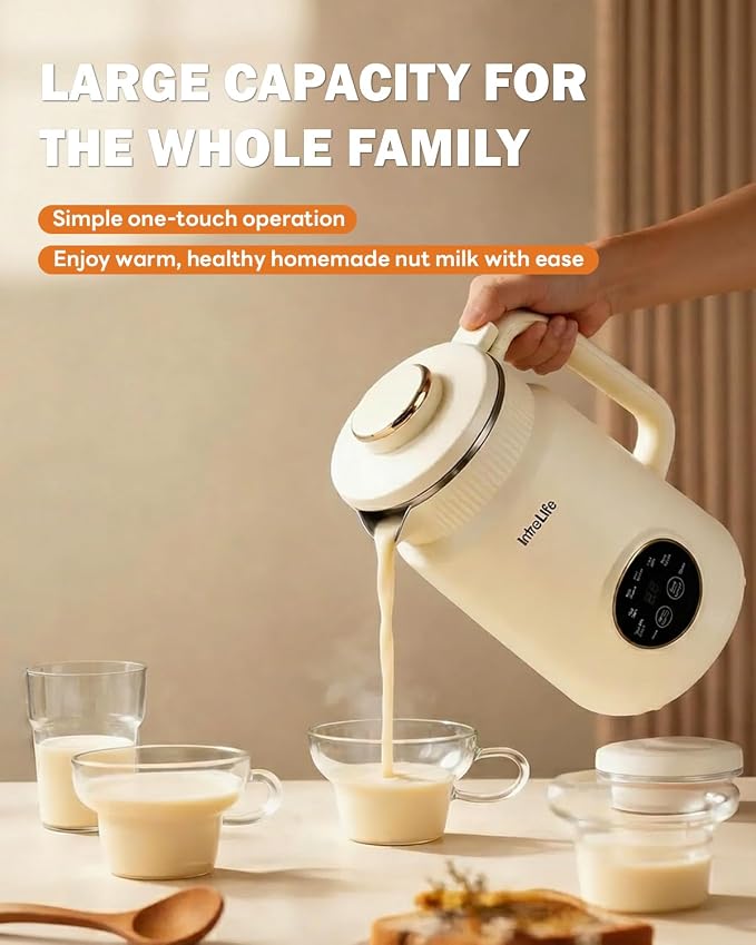 34 oz Nut Milk Maker Machine, 8 in 1 Soy Milk Maker with Nut Milk Bag, Plant Based Milk Maker for Almond, Oat, with Delay Start/Keep Warm/Self Cleaning, Cream