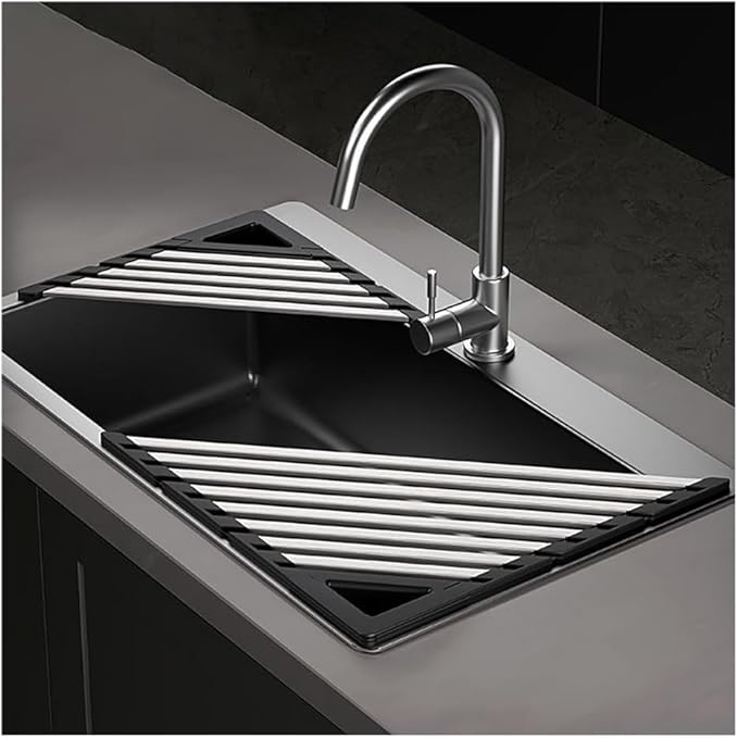 2 Packs Collapsible Triangle Dish Drying Rack for Sink Corner, Multipurpose Anti-Slip Over The Sink Dish Drainer Mat for Kitchen(Black,Small)
