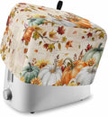 Green White Pumpkins Fall Toaster Cover 2 Slice, Thanksgiving Maple Leaf Dustproof Bakeware Oven Protector with Top Hook, Autumn Waterproof Small Kitchen Appliance Toasters Dust Cover, 12"x7.5"x8"