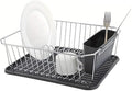 Asixxsix Dish Drying Rack, Anti Rust Coated Dish Drainer with Utensil Holder and Drainboard, Sink Organization and, 14" x 12" x 5" for Home and Apartment Decor (Silver)