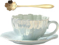 amokk Porcelain Coffee Mugs Flower Shaped Tea Cup and Saucer Set for Housewarming Gift Home Decor (Blue)
