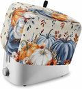 Blue White Pumpkins Fall Toaster Cover 2 Slice, Thanksgiving Leaves Dustproof Bakeware Oven Protector with Top Hook, Autumn Beige Waterproof Small Kitchen Appliance Toasters Dust Cover, 12"x7.5"x8"