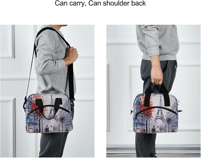 OREZI Lunch Bag for Girls Women,Art Painting France Paris Eiffel Tower Lunch Box Container with Detachable Shoulder Strap,Insulated Lunch Coolers for School Office