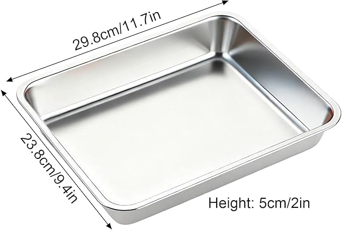 Baking Sheet, Stainless Steel Tray, Dishwasher Leak Pan, Metal Drip Pan for Kitchen Baking, Barbecue, Lab Instrument, Pet Treatment(29.8 * 23.8 * 5cm/11.7 * 9.4 * 2in)