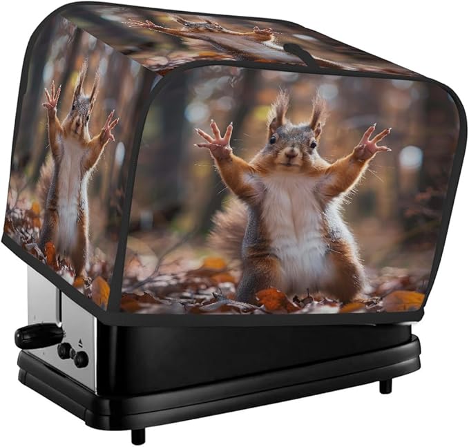Funny Animal Squirrel Toaster Cover 2 Slice Dust and Fingerprint Protection Toaster Bread Maker Covers Washable Kitchen Small Appliance Covers for Kitchen Accessories Decor Bakeware Women Gift