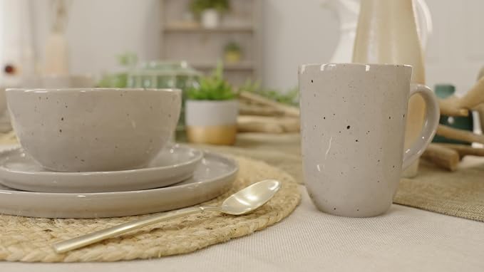 Elanze Designs Shiny Speckled Western Country Style Ceramic Plates Bowls Mugs Dinnerware 16 Piece Set - Service for 4, Grey