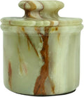 Green Onyx Butter Keeper - Round Marble Butter Dish for Countertop, 4" x 3.5" Butter Crock, Natural Green Onyx Kitchen Decor, Handle With Care