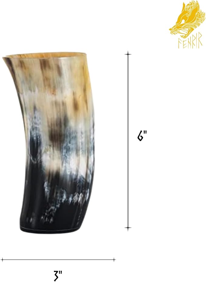 FENRIR Viking Drinking Horn Mug Set of 4 – Gifts for Men, Dad, Husband – Unique Viking Gift – Natural Ox Horn Cup with Opener – For Beer, Ale, Mead (12-13 Oz/Glass)