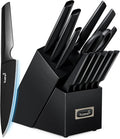 Kuisine Black Knife Set, 15-Piece High Carbon Stainless Steel Ultra Sharp Knife Block Set, Ergonomic Handle with Sharpener for Kitchen(15 PCS Black EX)
