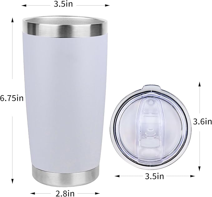 20oz Stainless Steel Tumbler Bulk with Lid, Travel Mug - Double Wall Vacuum Powder Coated Cup - White, 6 Pack