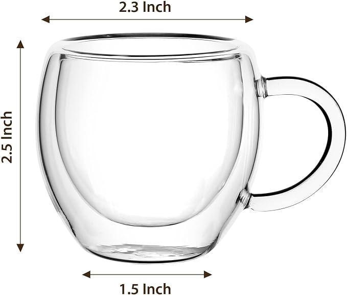Espresso Cups Set of 2 With Handle,2.5oz Clear Expresso Shots Cup,Espresso Shot Glasses,Double Wall Insulated Expresso Mugs,Tazas de Cafe Expreso,Microwave Dishwasher Safe,Suit for Espresso Machine