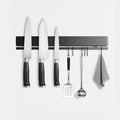 TOUKA 12 Inch Magnetic Knife Holder in Black, 304 Stainless Steel – Double Rods with 6 Hooks for Maximum Strength, No-Drill Adhesive & Screws for Easy Wall Mount