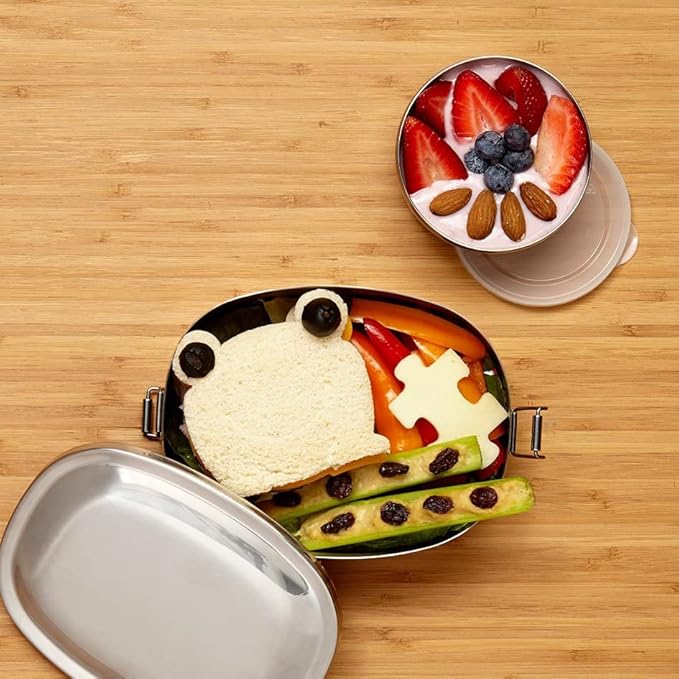 ECOlunchbox Oval & Snack Cup – 2-Piece Stainless Steel Lunch Set, 30 oz Total (24 oz Oval + 7 oz Leak-Proof Cup), Plastic-Free, Dishwasher & Oven Safe