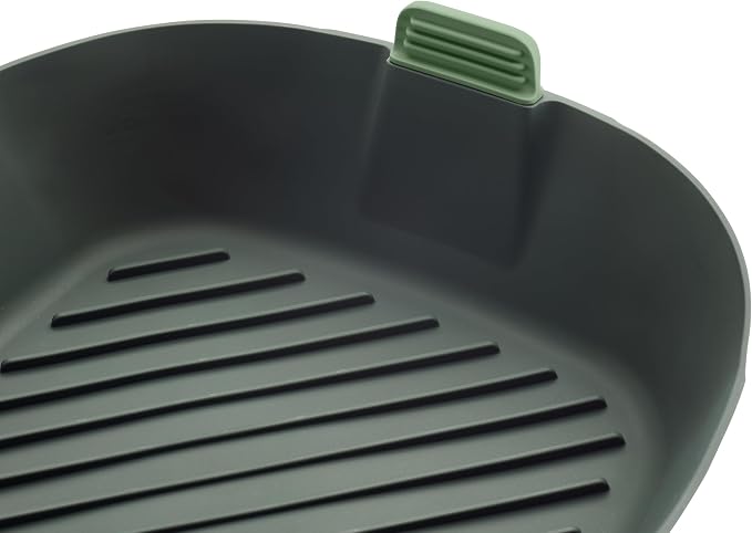 Lékué Air Fryer Basket - Large - 100% Platinum Silicone Baking Pan for Air Frying, Fits in Draw Tray, Flexible Corners, Pull-up Handles for Easy Removal, Flat Bottom with Drainage Grooves