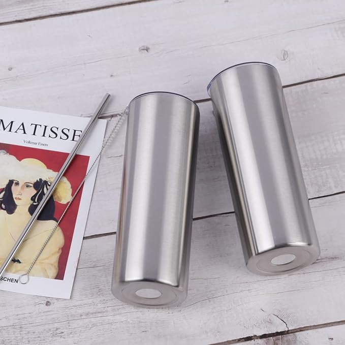 16 Pack 20 Oz Straight Skinny Tumblers,Individually Gift Boxed Stainless Steel Slim Skinny Tumbler Set Bulk, 20 Oz Insulated Slim Thin Travel Tumbler Cup for Diy, Silver